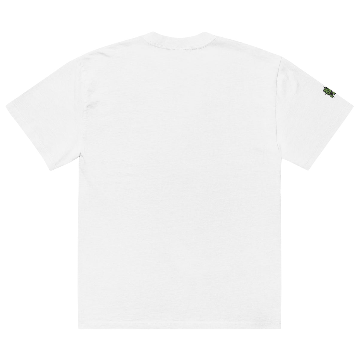 Back view of the white ISSUE #1 SKULL oversized T-shirt, showing its plain back and small sleeve detail.